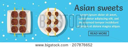 Asian sweets banner horizontal concept. Flat illustration of asian sweets banner horizontal vector concept for web design