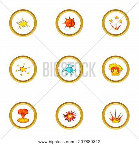 Explosion effect icons set. Cartoon style set of 9 explosion effect vector icons for web design