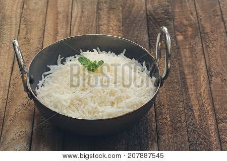 Indian Cooked Basmati Rice Served in a Kadai