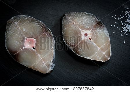 Raw King fish steak ready to fry