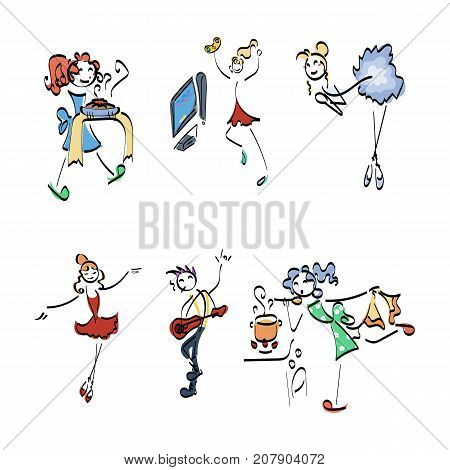 Doodle stickman collection. Illustration concept set. Vector image.