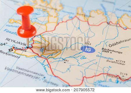 Vinnitsa Ukraine - August 25 2017: Reykjavik map with pushpin