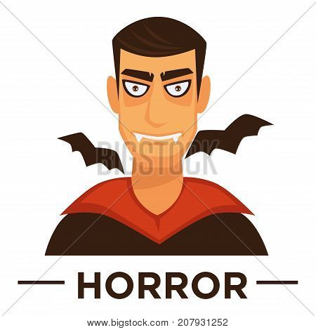 Movie genre icon logo horror of vampire man and bats. Vector flat isolated symbol template for cinema or channel movie horror genre emblem