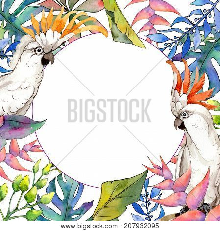 Tropical Hawaii leaves frame in a watercolor style. Aquarelle wild flower for background, texture, wrapper pattern, frame or border.