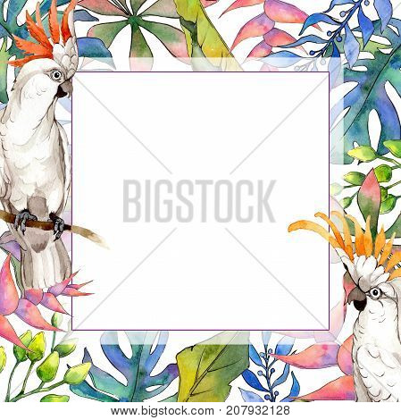 Tropical Hawaii leaves frame in a watercolor style. Aquarelle wild flower for background, texture, wrapper pattern, frame or border.