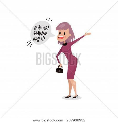 Angry young woman swearing, harmful habit and addiction cartoon vector Illustration on a white background