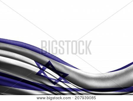 Grunge colorful flag Israel with copyspace for your text or images,isolated on white background. Close up, fluttering downwind.