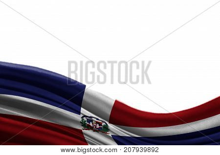Grunge colorful flag Dominican Republic with copyspace for your text or images,isolated on white background. Close up, fluttering downwind.