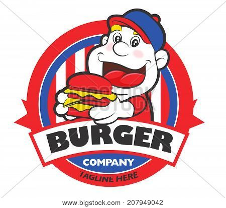 Delivery boy holding a burger, vector illustration