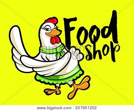 Cartoon cute chicken mascot character vector illustration food logo