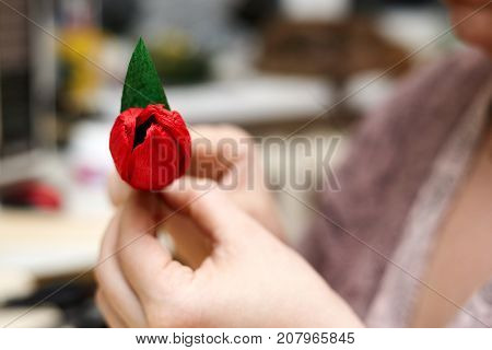 Handmade process craft from paper beautiful flowers