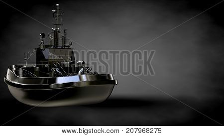 3D Rendering Of A Metalic Reflective Ship On A Dark Background