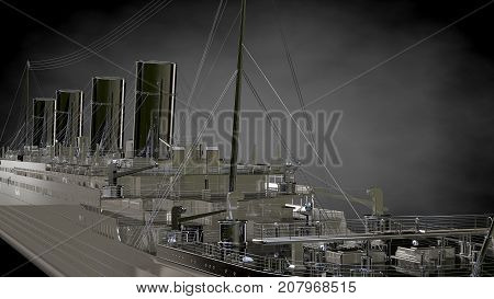 3D Rendering Of A Metalic Reflective Ship On A Dark Background