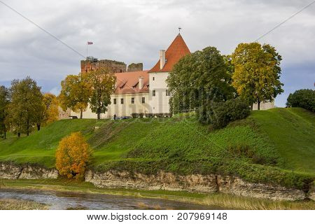 Livonia Order Castle was built in the middle of the 15th century. Bauska Latvia in autumn. Bauska castle.
