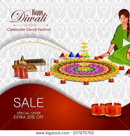 easy to edit vector illustration of decorated diya for Happy Diwali holiday background