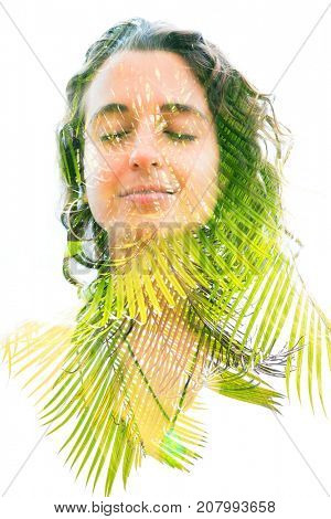 Bright aspects of nature are highlighted along with her peaceful and relaxed expression