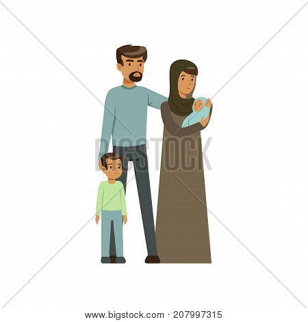 Stateless refugee family, war victims concept vector Illustration isolated on a white background