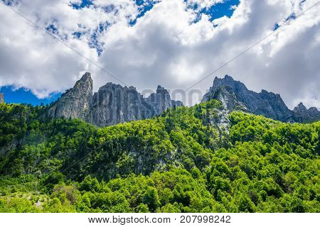 Picturesque Snow-capped Peaks Of High Mountains.
