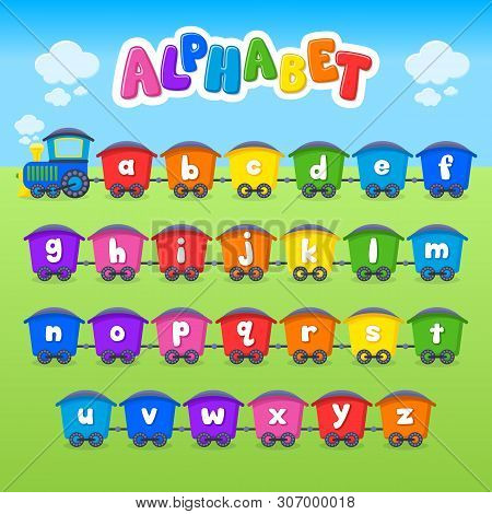 Cartoon Vector Alphabet. Small Letter. Font. Train.