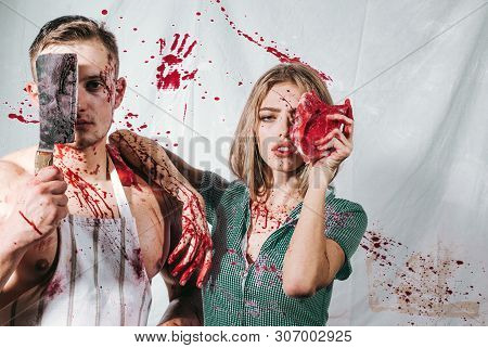 Couple In Blood. Human Internal Organ Trade. Zombie. Medical Transplantation. Cannibalism. Donation 