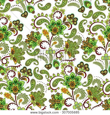Dense Floral Ornamental Hand Draw Fantasy Flowers Pattern. Vector