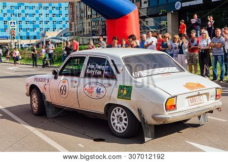 Novokuznetsk, Russia-june 14, 2019: The 7th Peking To Paris Motor Challenge 2019. Peugeot 504 1974 L