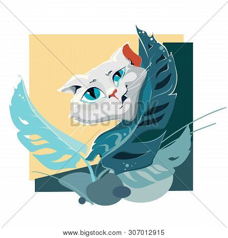 World Cat Day Postcard Template With Reckles Can In Bushes For Web And Printing.