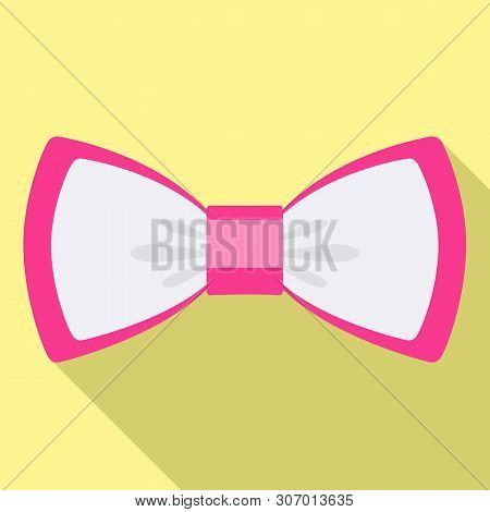 Pink White Bow Tie Icon. Flat Illustration Of Pink White Bow Tie Vector Icon For Web Design