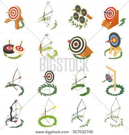 Precise Shot Icons Set. Isometric Set Of 16 Precise Shot Vector Icons For Web Isolated On White Back