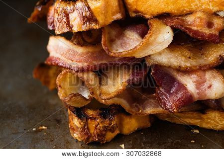 Close Up Of Rustic English Bacon Butty Sandwich