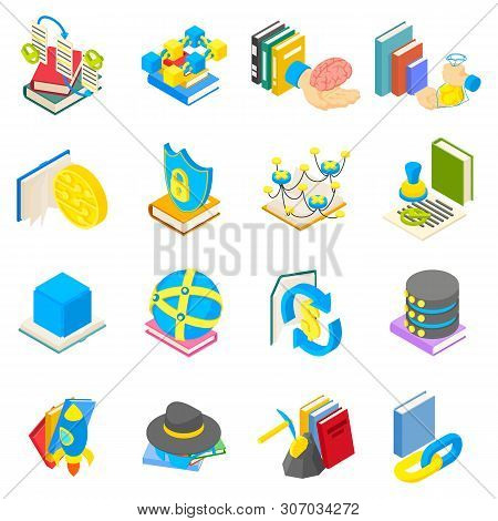 Cyber Learning Icons Set. Isometric Set Of 16 Cyber Learning Vector Icons For Web Isolated On White 
