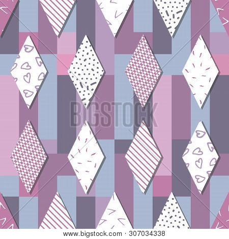Abstract Seamless Pattern Of Diamonds With Different Textures-vector Illustration.