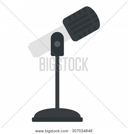 Microphone On Stand Icon. Flat Illustration Of Microphone On Stand Vector Icon For Web Design