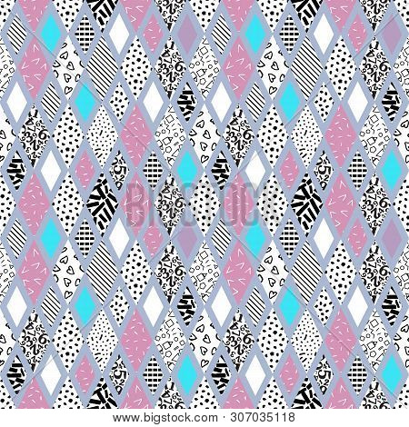 Abstract Seamless Pattern Of Diamonds With Different Textures-vector Illustration.