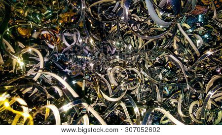 Abstract Color Background Of Metal Shavings. Processing Of Ferrous And Non-ferrous Metals In A Facto