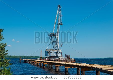 Svirstroy, Russia - 07.07.2018: A Floating Crane At The Berth Under Construction. The Advantage Of F