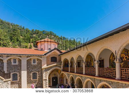 Troodos, Cyprus - 07.06.2018: The Ancient Kykkos Monastery Is The Main Shrine Of Cyprus On A Sunny S