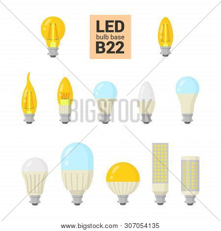Led Light B22 Bulbs Vector Colorful Icon Set