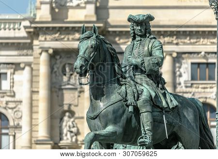 Viena, Austria - March 18, 2019: Close Up View Of Sculpture Emperor Joseph Ii In Sunny Day In Vienna