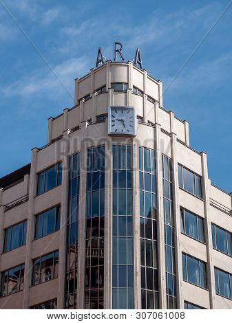 Prague, Czech Republic - June 10 2019: Functionalist Buildingpalac Ara. A Famous Landmark Of Moderni