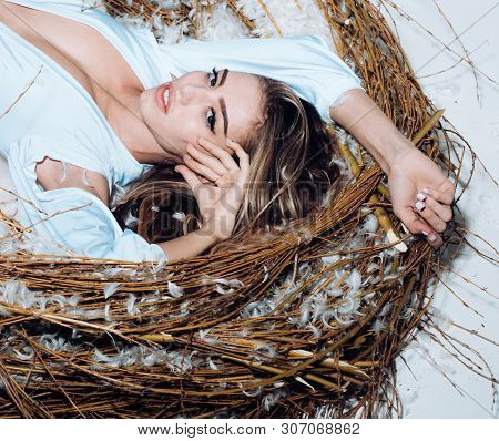 Advertisement, Magazine. Fairy Tale Picture - Beautiful An Sexymodel Girl With Gentle Makeup In Fash