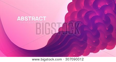 Plastic And Colorful Abstract Background In Pink And Purple Colors. Vibrant Wavy Shapes, Flow Banner