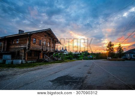 Ferapontovo, Vologda region, Russia - June, 9, 2019: landscape with the image of russian north village Ferapontovo in Vologda region