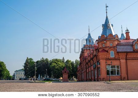 Sergiev Posad, Russia - June, 8, 2019: square infront of Troitse-sergiyevsky Lavra (monastery) in Sergiev Posad, Russia