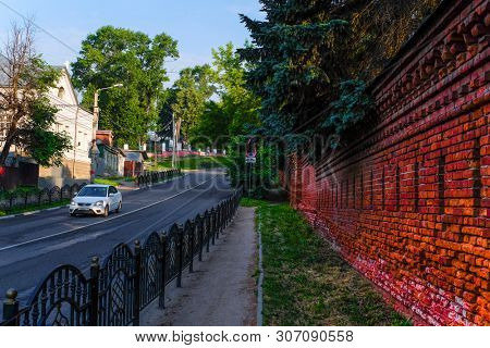 Sergiev Posad, Russia - June, 8, 2019: wall of Troitse-sergiyevsky monastery