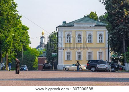 Sergiev Posad, Russia - June, 8, 2019: square infront of Troitse-sergiyevsky Lavra (monastery) in Sergiev Posad, Russia