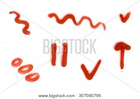 Many Small Signs Sprayed On White Isolated Background