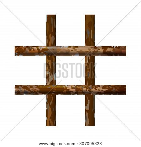 Brown Prison Rusty Interior. Jail Cells Modern With Bars. Banner Vector Detailed Illustration Lattic