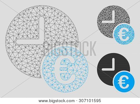 Mesh Euro Recurring Payments Model With Triangle Mosaic Icon. Wire Carcass Polygonal Mesh Of Euro Re