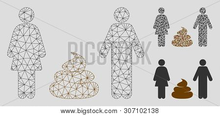 Mesh Family Shit Model With Triangle Mosaic Icon. Wire Frame Triangular Mesh Of Family Shit. Vector 